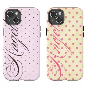 Y2K Coquette "Angel" Script Phone Case | Pink Polka Dot Aesthetic Protective Cover For iPhone 17 Pro Max 16 15 14 13 12 11 for Samsung S21 S22 S23 S24 S25 S26 Phone Case | Tough Phone Case
