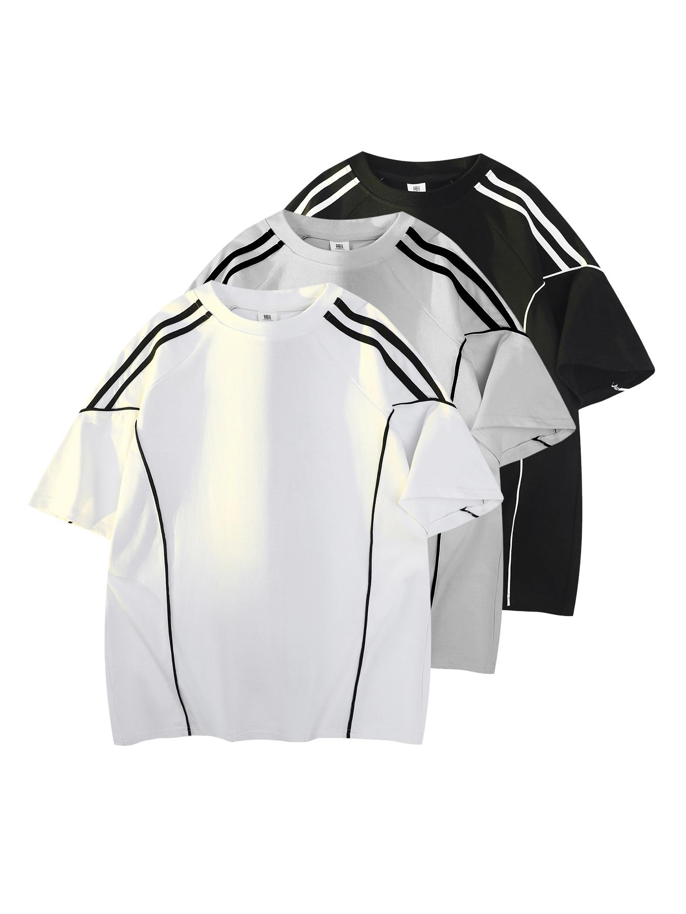 Men’s retro two-stripe raglan sleeve T-shirt, Y2K athletic oversized tee, casual streetwear sporty top for summer