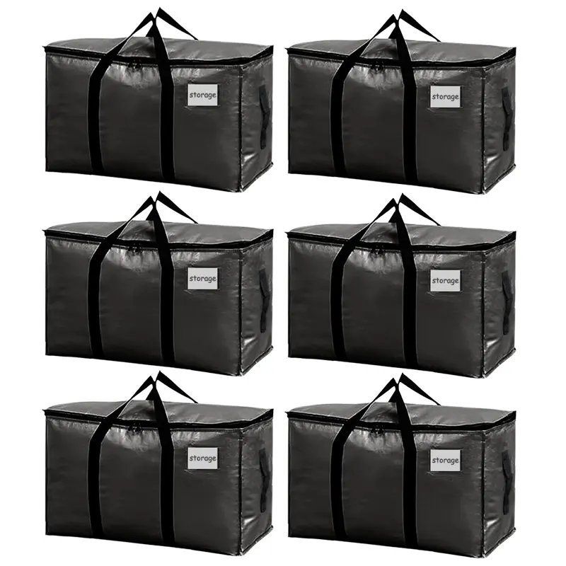 9-Pack Black  Travel Organizer Bag,Large Heavy Duty Totes with Visible Labels & Wrap-Around Handles, Bedding Storage Solution, Durable Lightweight Organizer, Space-Saving Home Supply, Back t School Moving Box Alternative