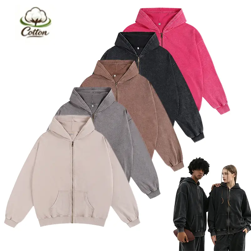 Unisex acid wash distressed zip up, loose Y2K street silhouette, reinforced ribbed hem, antique brass zipper, deeper kangaroo pocket, available in five colors—hip hop skate casual jacket wardrobe winter grey hoodie man Hooded Cardigan hoodies fall clothes