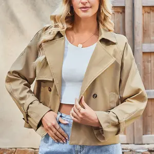 Women's Short Trench Coat Double Breasted Cropped Comfy  Multi-Season Casual Jacket