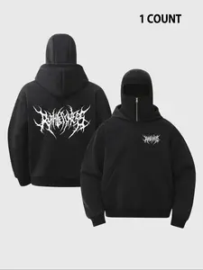 Men's Lightning Print Fleece Hoodie, Unisex Casual Loose-Fit Sweatshirt, Fall & Winter Thick Knit Pullover, Stylish Letter Pattern Top, Gothic Printed Hoodie
