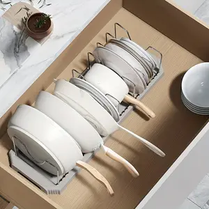 1 Piece Telescopic Pot Rack for Kitchen Cabinet Sliding Drawer Organizer Under Sink Storage for Pans Lids and Utensils