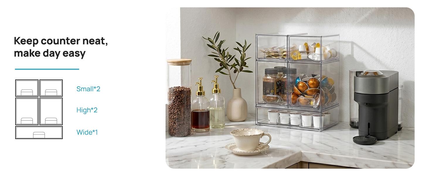 【Bottles Station】Vtopmart Stackable Nursery Set of 5/8 Clear Plastic Organizer Bins for Makeup Beauty Supplies Vanity Bathroom Cabinet Pantry, Multi-Size Flexible Design BPA-Free Safe Water&Dust Proof,dorm essentials,home decor
