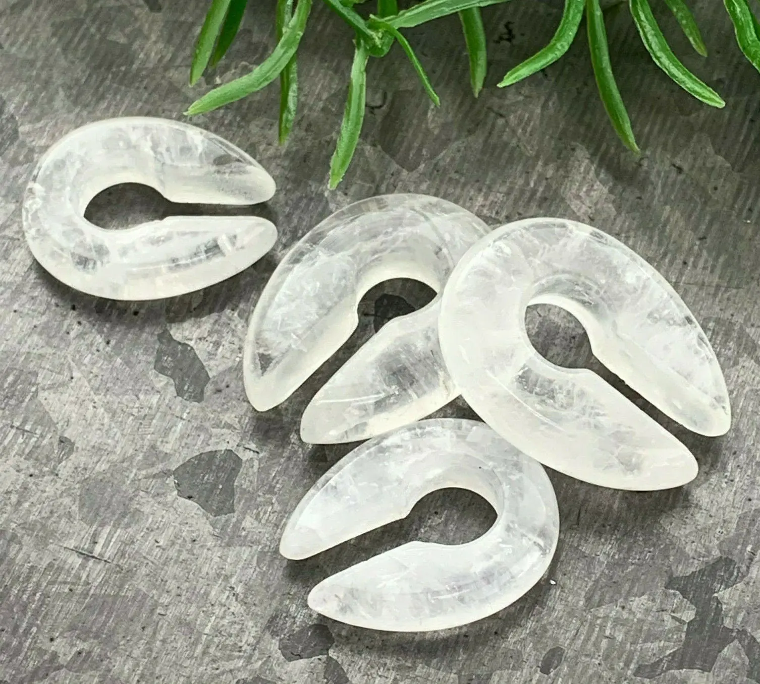 PAIR of Stunning Clear Quartz Stone Keyhole Hanger Ear Weight Tunnels/Plugs - Gauge2g (6.5mm) thru 00g (10mm)