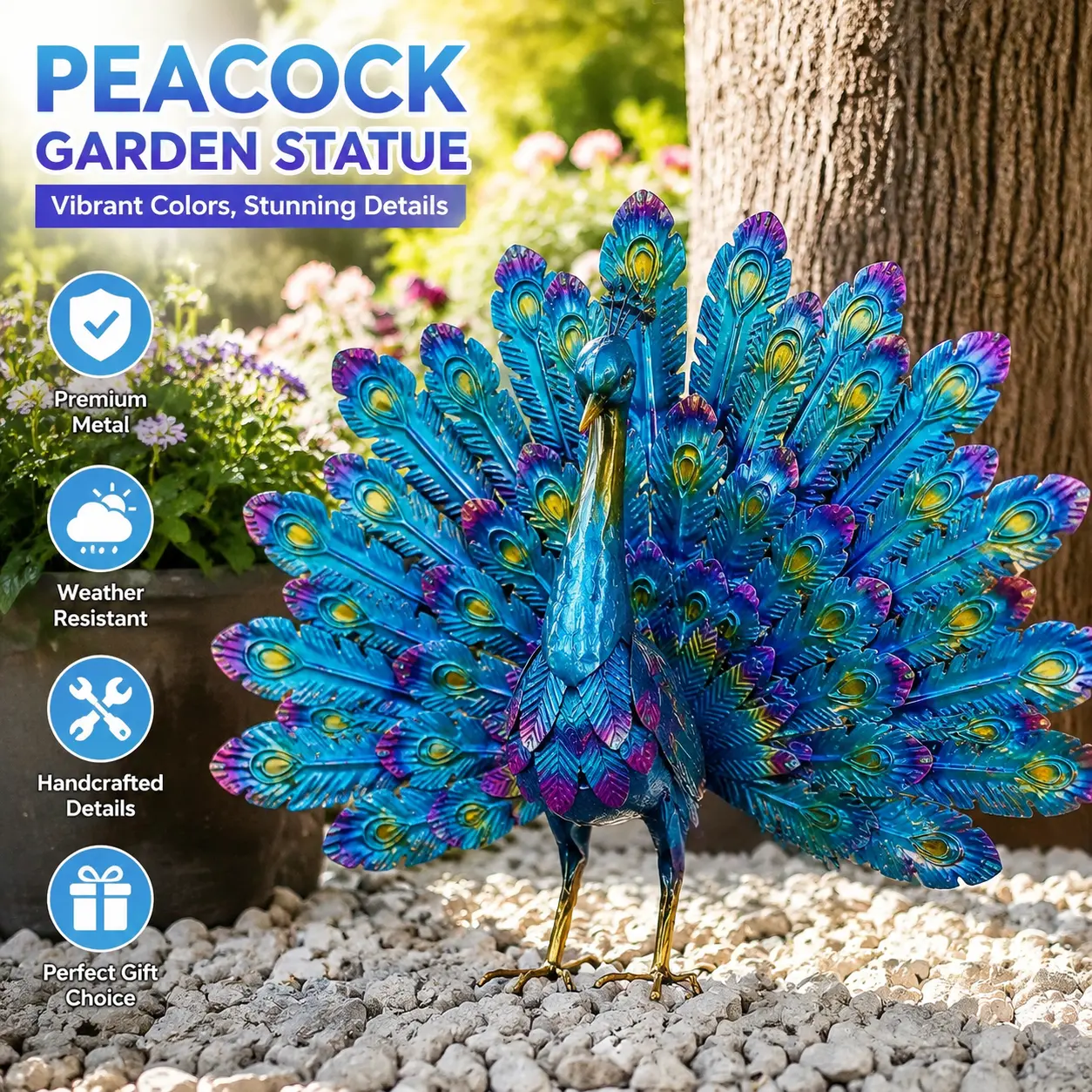 Metal Peacock Outdoor Statue, Outdoor 3D Peacock Garden Sculptures Statues for Yard Art Lawn Backyard Porch Pond Pool Indoor Decoration, Outdoor Garden Festive Decorations, Home Decor and Ornaments, Festive Gifts Sold by baiciwei