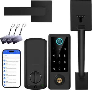 Fingerprint Door Lock with Handle Sets,  Keyless Entry Door Lock,  Front Handle Set,  Deadbolt,  Keypad Digital Lock with Handle, Black