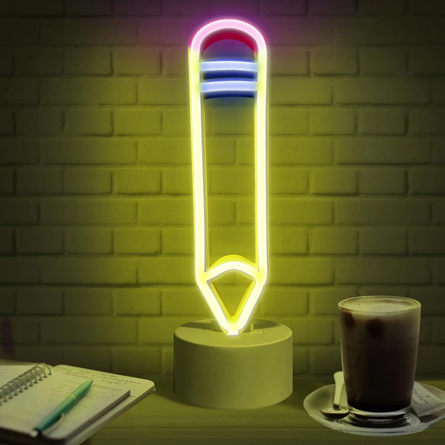 Pencil LED Neon Decorative Led Light - Desktop Neon Lamp with Stand, USB-Battery Powered, Ambient Bedroom Nightlight, Novelty Gift for Teens-Adults, Neon Lamps