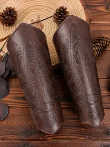 Middle Ages Viking PU Leather Wristband, Renaissance Knight Bracelet, Unisex Halloween Costume Accessory, Role Play Equipment, Two-Piece Set