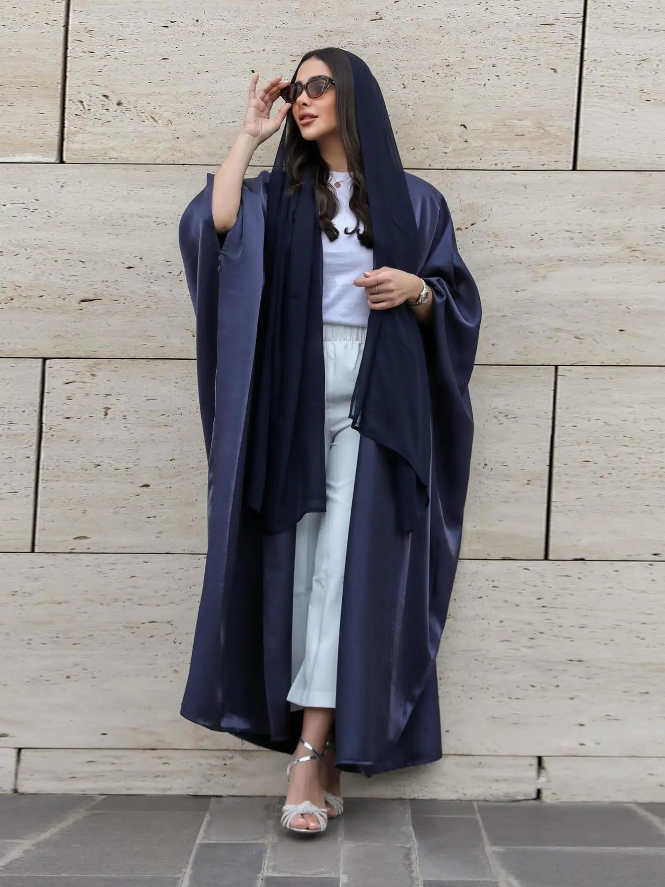 Women's Satin Batwing Sleeve Abaya Without Hijab, Elegant Silk Maxi Arabic Robe Loose Abayas, Muslim Clothes, Modest summer Outfits
