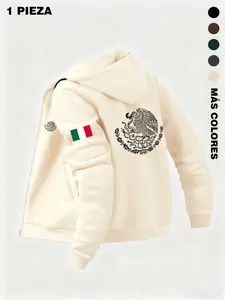 "Mexico Eagle Coat of Arms Zip-Up Hoodie | Black National Pride Jacket – Mexican Flag Sleeve Print, Comfy Fleece, Multiple Colors! 2025 TikTok Mexico Viral Patriotic Style 🇲🇽 Perfect for #OOTD, #MexicanPride, #StreetwearVibes. Stylish for Festivals, Cas