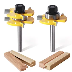 Tongue and Groove Router Bit Set (2 PCS) With 1/4 Inch Shank T Shape, Wood Milling Saw cutter (Woodworking Tools For Home Improvement and DIY) Edging Veining Outdoor Fun  Fathersdaygift Blades