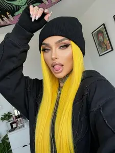 Lemon Yellow Synthetic Lace Front Long Yellow Straight Lace Front Synthetic Wig 13x4 Hd Lace Front Wig with Baby Hair Glueless Soft Yellow Colored Wig  Heat Resistant Fiber Wig for Women for Daily Party Cosplay Use Lace Straight Wigs