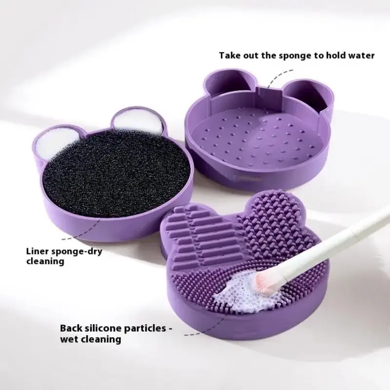 Makeup Brush Cleaning Tool ,1pcs Silicone Cute Portable Bear Shaped Cleansing Makeup Brush Cleaner For Prevent Makeup Residue