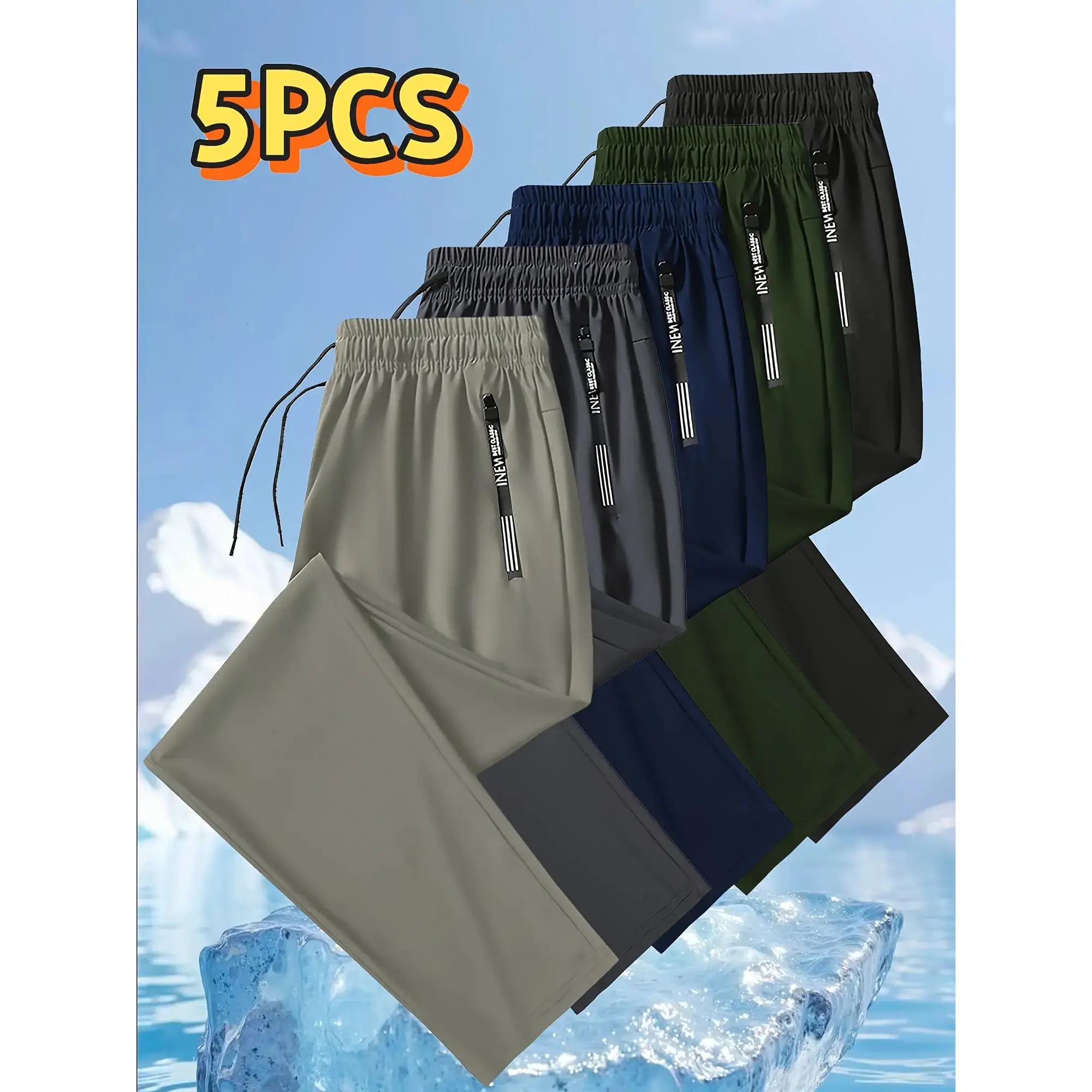 Men's Solid Ice Silk Workout Jogger, Stretchable Straight-Leg Athletic Pants with Pockets for Casual Athletic Jogging & Gym Training, Men's Pants