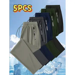 Men's Ice Silk Joggers - Breathable Mid-Elastic Fabric, Elastic Waistband Design, Straight-Leg with Pockets - Solid Color Outdoor Casual Sports Pants, Machine Washable, Comfort Fit, Versatile Style, Durable Material, Perfect for Gym Enthusiasts, Athletic