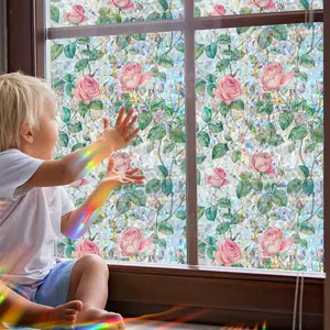 Flower Pattern Window Sticker, Self Adhesive Removable Window Film, Decorative Sticker for Home Living Room Bedroom, Floral Pattern Sticker, Ornaments