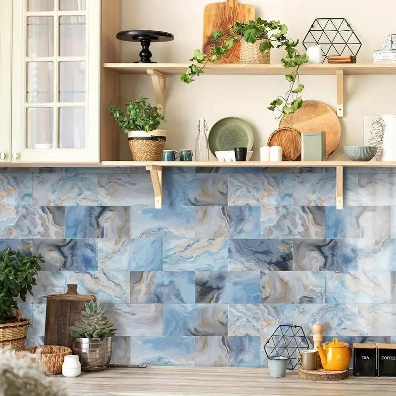 Marble Pattern Wall Tile Sticker, Self-adhesive Waterproof Wall Sticker, Easy to Clean Wall Decal for Kitchen, Living Room and Bathroom, Decoration Items, Interior, Waterproof Marble Stickers