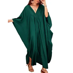 Bsubseach Women Ethnic Print Kaftan Dress , Plus Size All Over Print  TunicDress, Boho Casual V Neck TunicDress for Women, Women's Plus Cover Up,Mrs. Roper Kaftan ，bubu，mumu，Casual Womenswear Maxi Modesty Muslim Clothing Baggy