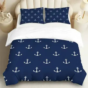 3PCS Duvet Cover Set, 1 Duvet+2 Pillowcases(Without filler), Navy Blue Anchor Nautical Coastal Sea theme, Summer bedding set, Decorative Duvet Cover, Nautical Decor Bedding Suitable for decoration Bedroom, Guest Room, Beach House, Vacation Home