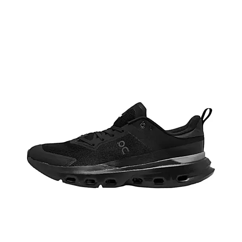 Unisex All Black Breathable Mesh Road Running Sneakers, Hollow Wave Segmented Thick Cushion Shock Absorb Athletic Trainers, Lightweight Lace Up Jogging Walking Shoes For Gym Daily Commute Men Women