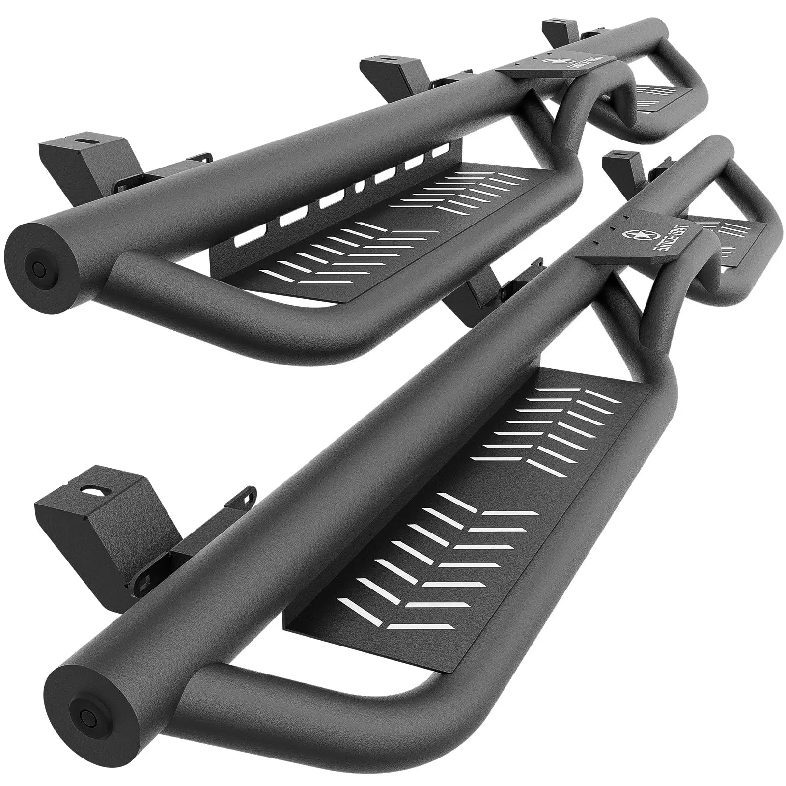 【EYOUHZ】Running Boards Compatible with 2018-2026 Jeep Wrangler JL JLU Unlimited 4 Doors, Two Stairs Design Side Steps Heavy-Duty Steel Nerf Bars Bolt-on Step Plates Rock Sliders Rail, Black, Carbon Steel, Coated, Exceptional Weight-Bearing Capacity