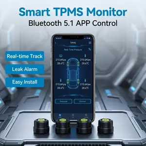 4 Tire Pressure Monitor System - Real Time Bluetooth TPMS with 4 External Sensors, Wireless Smart Tire Pressure Alarm with App for Car SUV Truck, Prevent Blowout & Save Gas, Road Trip Essential