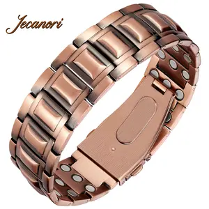 Jecanori Copper Bracelet for Men,Unique Folding Clasp Wristband Brazaletes with Adjustment Tool and Jewelry Gift Box Elegant Minimalist Bangle Adjustable Cuff