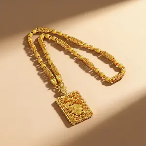 24IN Golden-plated Dragon Head Necklace with Hollow Dragon Pendant for Men Bold Stylish Versatile Gold Chain Unique Design