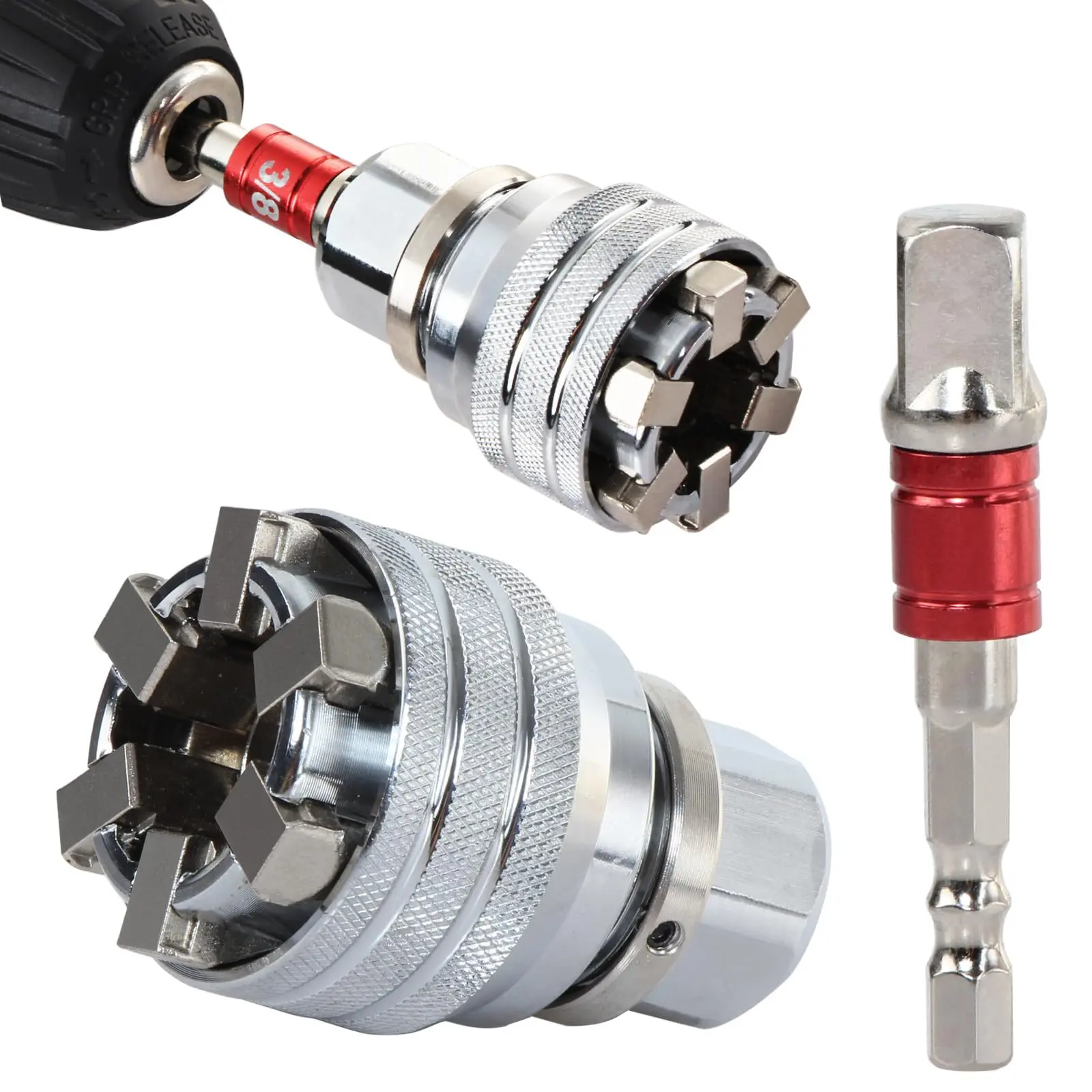 Adjustable Magic Socket 10-19 mm, 3/8 inch to 3/4 inch universal socket, includes 3/8 inch extension bar, electric drill wrench adapter, suitable for servicing power tools maintenance diy home improvement father day gift family use multi-functional torque