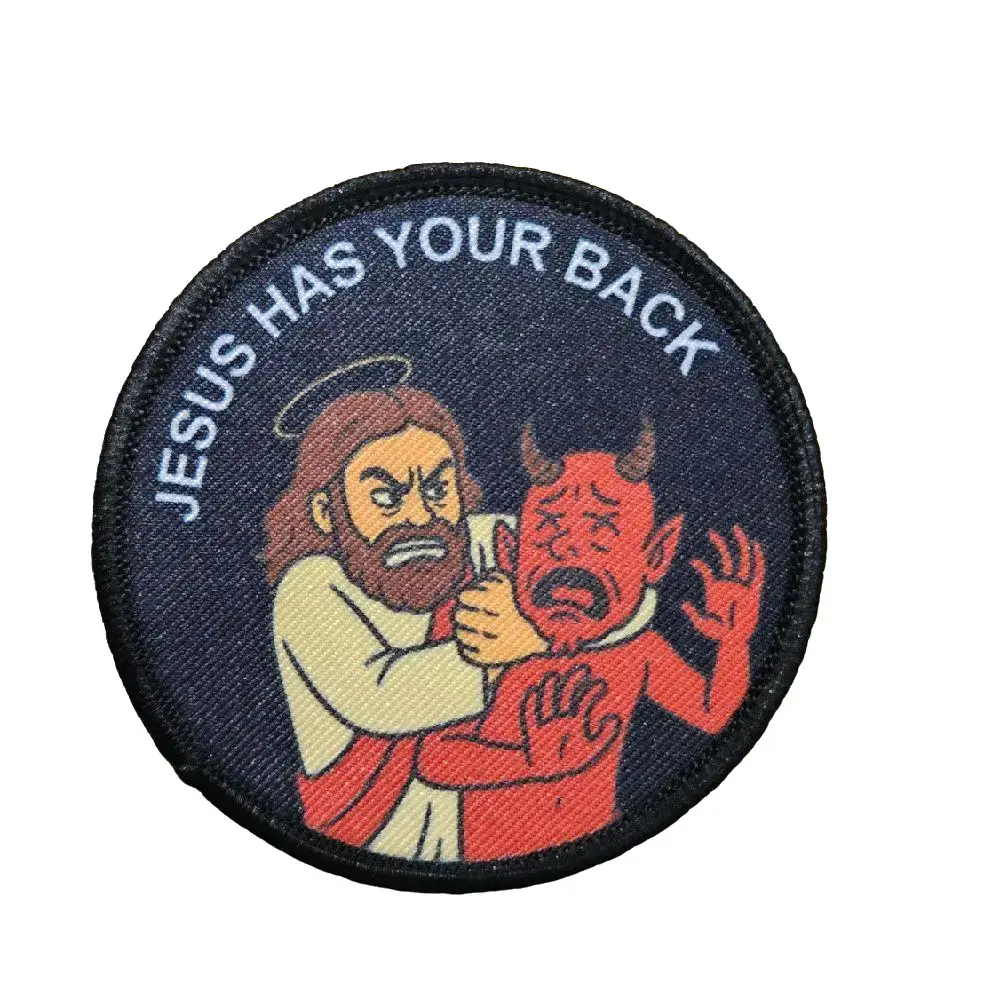jesus has your back funny 3" circle removable morale patch with hook and loop backing humor