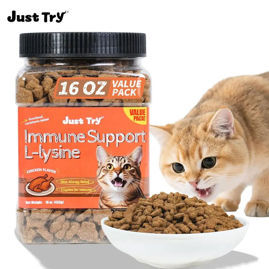 Just Try 16 oz Lysine Cat Treats - Lactoferrin Lysine for Cats Kittens to Support Immune - Cat Allergy Relief - Sneezing, Runny Nose, Watery Eyes -Training Treats