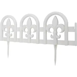White Garden Border Edging: Wrought Iron Design - 15 count White Yard Landscaping Fence Liner Lawn Edge Barrier - 20ft Kit of Decorative Lawn Landscape Panels