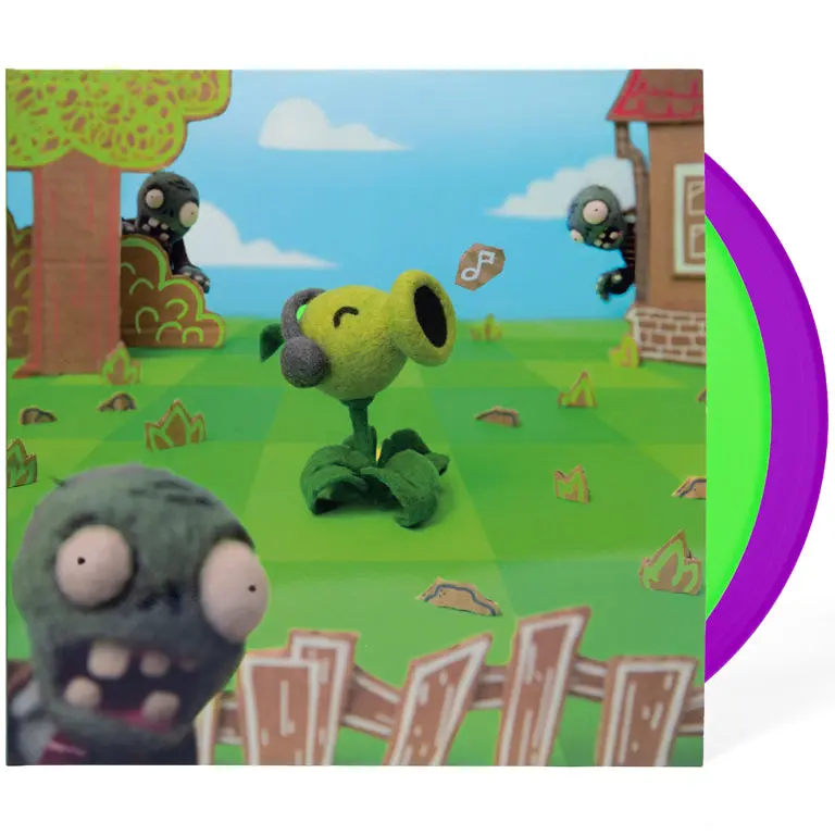 iam8bit Plants vs. Zombies 2xLP Vinyl Record - Laura Shigihara, Felt-Fueled Scene, Intense Garden Combat, Premium Packaging, Tower Defense, Tribute to Beloved Title, Real Figures