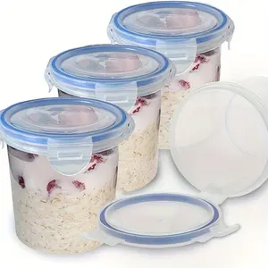 ZHOHO TANT 4-Piece Wide Mouth Airtight Silicone-Sealed Lightweight Transparent Plastic Kitchen Food Storage Jars Set, 28oz Leakproof Reusable Stackable Microwave-Safe Containers for Breakfast Snacks, Fruit Salad