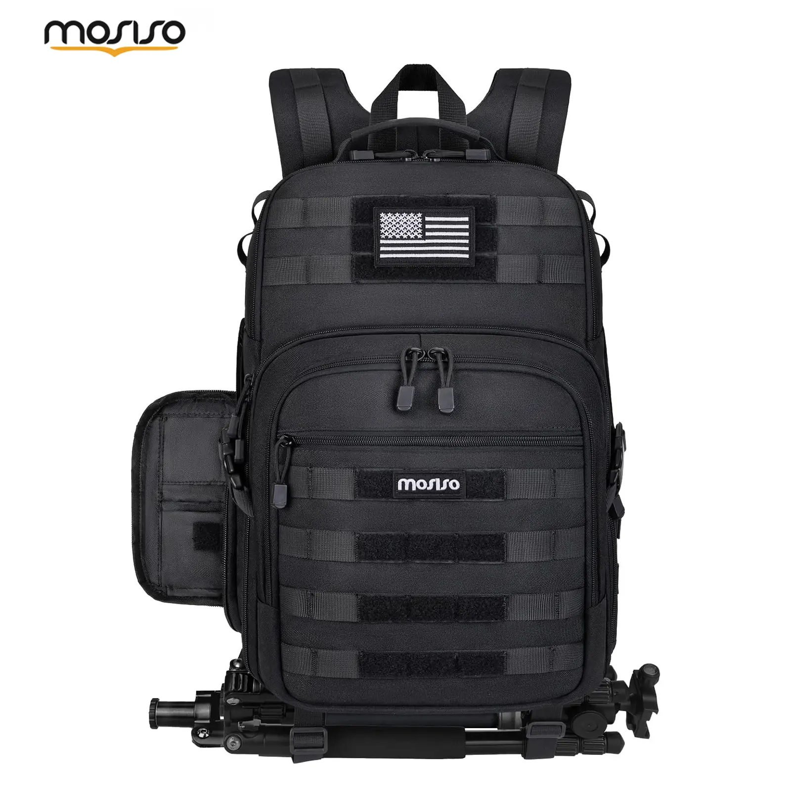 MOSISO MOLLE Tactical Camera Backpack - DSLR/Mirrorless Bag with 3 Compartments, Laptop Slot, Zipper Pockets, Modular Insert, Shockproof Foam, Trolley Strap, 17.13x11.81x8.27in for Canon Nikon Sony a6600 d7200 a5100, Black
