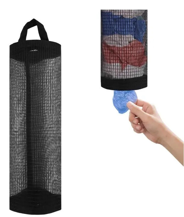 Grocery Bag Holder, Breathable Mesh Bags Dispenser Organizer Trash Bags, Black Hanging Storage Dispensers - 1 Pc