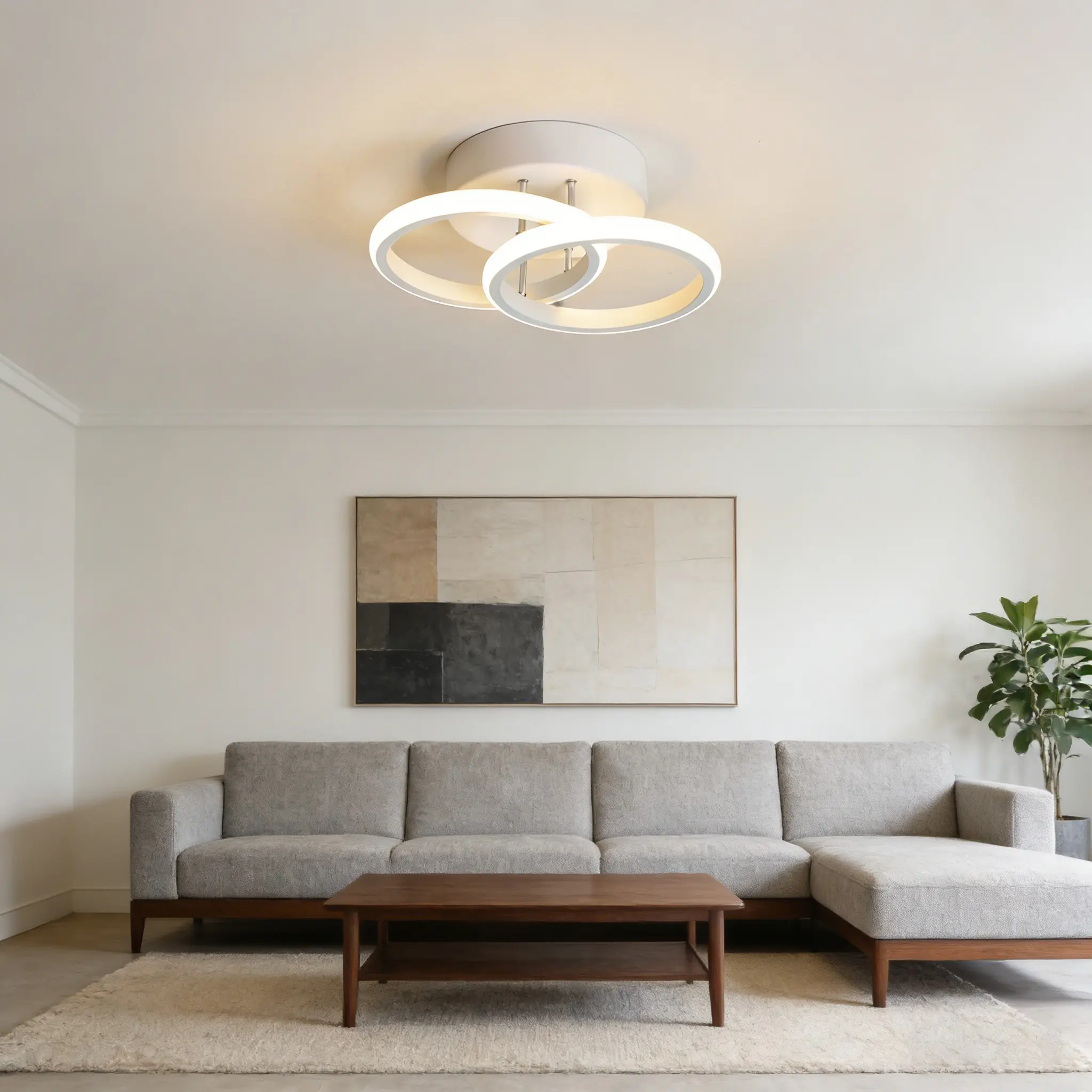 White Double-Circle Ceiling Light, LED Hardwired, Modern Indoor Lighting Fixture, For Entrance Doors, Corridors, Hallways, Bedrooms, Small Area Lighting, Fixed Indoor Decorative Fixture, Modern Mood Lighting, Led Ceiling Lights