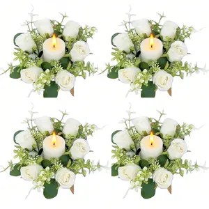 Handmade Realistic Rose Wreath Set, Wedding Table Centerpieces Decor, Perfect for Valentine's Day, Easter, Hanukkah, Graduation, Home Party Use