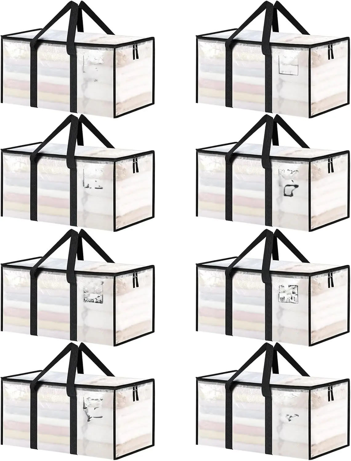 8 Pack Extra Large Heavy Duty Moving Bags Clear Storage Bins with Lids Reinforced Handles Zippers for Clothes Packing Dorms College Supplies