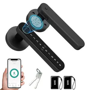 Umik Smart door lock,Keyless Entry Handle lock with Auto-Lock, Passcode Entry, Physical Key Backup & App Control for Front Door, Room, Garage, Office, Apartment, Secure Biometric Storage，handle lock