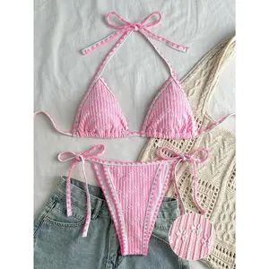 Zaful Dog Teeth Side Halter Strap Triangle Cup Bikini Suit
