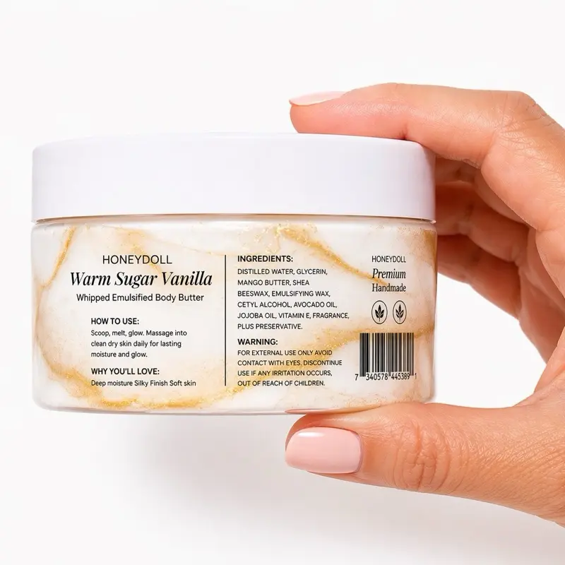 Warm Sugar and Vanilla Emulsified Body Butter - Hydrating and Moisturizing - Body Care - shimmering Body Butter