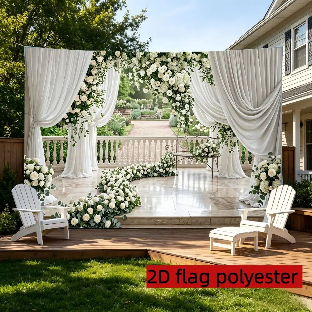 2D Flat 1PC Polyester Wedding Arch Themed Backdrop White Drape Rose Decor for Indoor & Outdoor Wedding Themed Party, Bridal Gathering, Photo Booth, Wall Decor, Home Decoration, Event Background, Available in Multiple Sizes