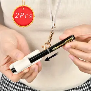 2pcs PU Leather Pen Case with Keychain, Durable Scratch-Resistant, Portable Pen Pouch, School & Office Supplies, Business Stationery