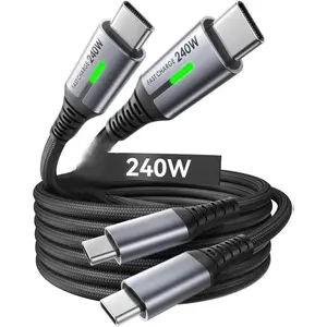 USB C to USB C Cable, 240W Fast Charging [6.6ft, 2-Pack] Type C Charger Cord, Braided USBC Phone Charger Cable for iPhone 17 16 15 Pro Max Samsung S25 S24 Laptops MacBook iPad Air Switch etc. Led Protection