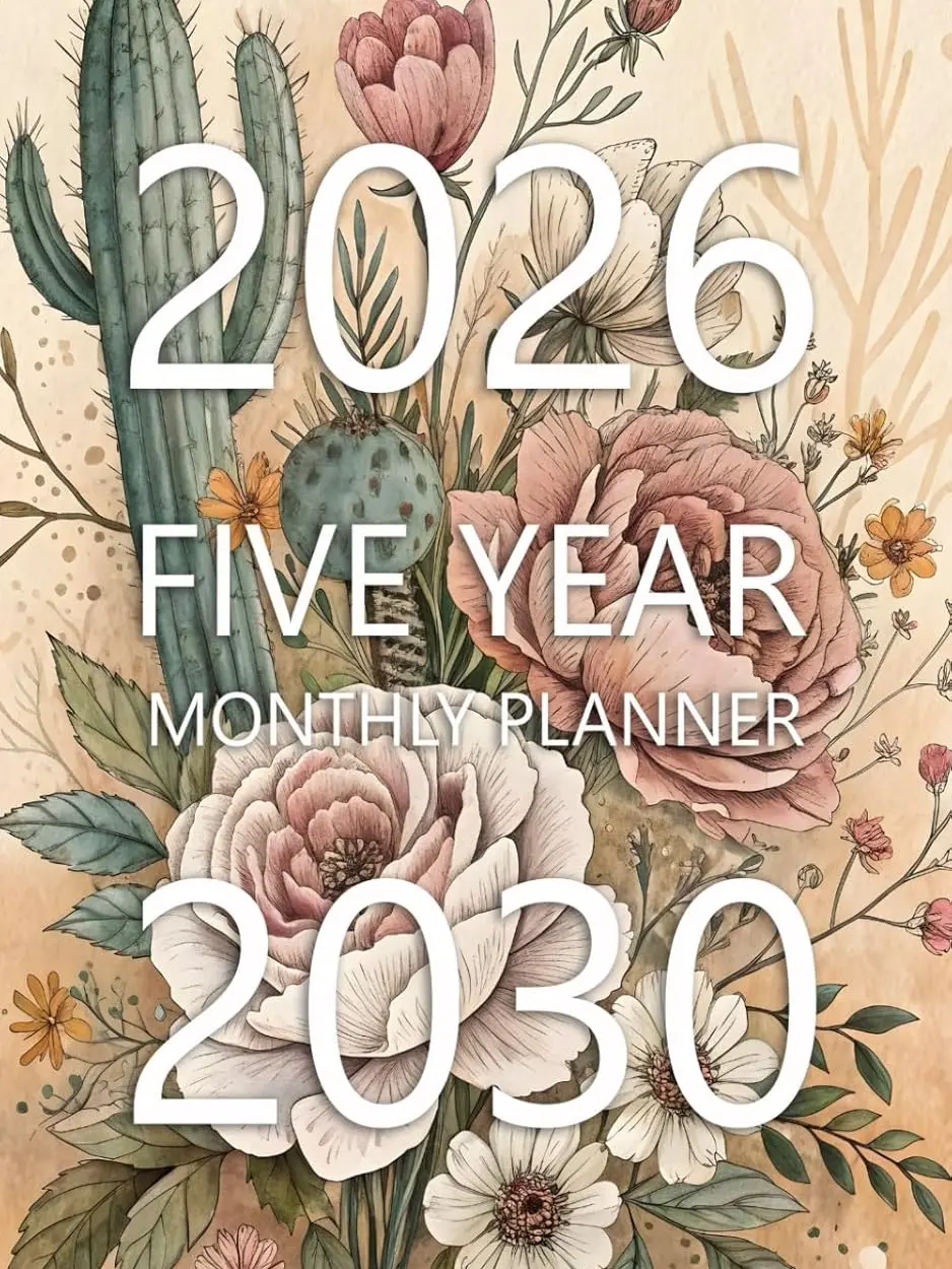 2026-2030 Five Year Monthly Planner 5 Year Calendar Organizer Two Pages Per Month From January 2026 To December 2030 with Holidays Small 5x8 Floral Vintage