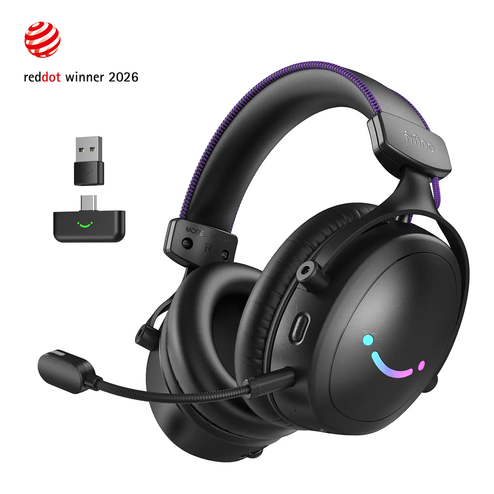 fifine HT6 Over-Ear Wireless Gaming Headset with 2.4GHz, Bluetooth & Wired USB Connection, 53mm Drivers, Detachable Mic, Up to 150H Battery, Custom RGB for PC, PS5 & Mobile