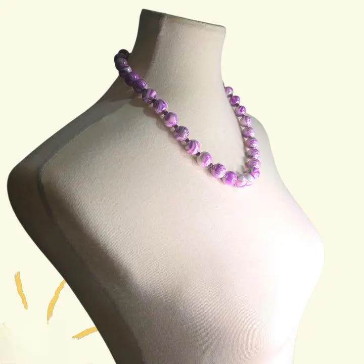 DASEYORI Handmade Beaded Necklace Light Purple Sunrise Design with Light Round Purple Beads Sleek Elegant Everyday Accessory