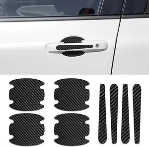 8PCS Car Door Handle Scratch Protectors, Carbon Fiber Car Door Handle Bowl Sticker, Universal Auto Doors Handles Paint Guard Cover, Doors Handles Cup Protective Film for Cars (Red)